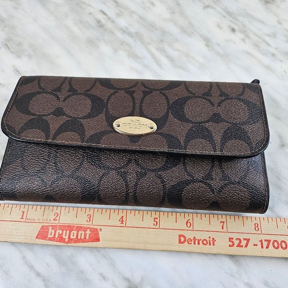 Coach Brown Signature Coated Canvas Long Wallet - Picture 8 of 10